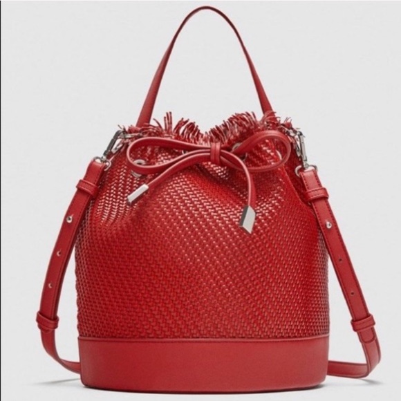 Zara Bags Zara Red Woven Bucket Bag Poshmark